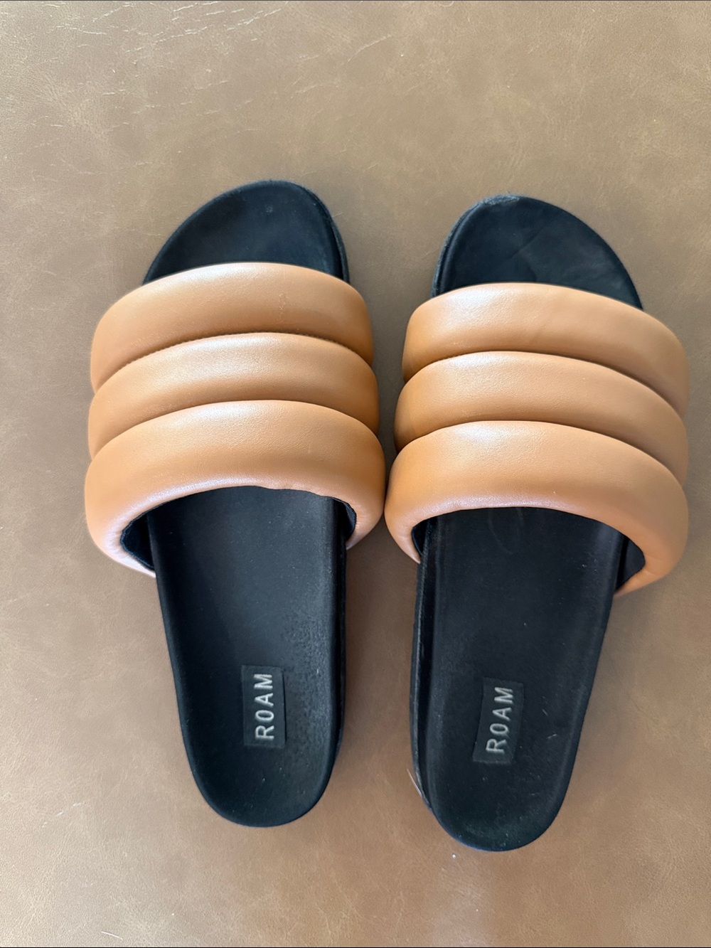 ROAM Women's Padded Slide Sandals in Tan and Black